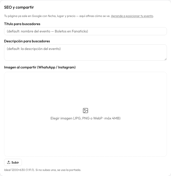SEO y compartir en Diseño de página